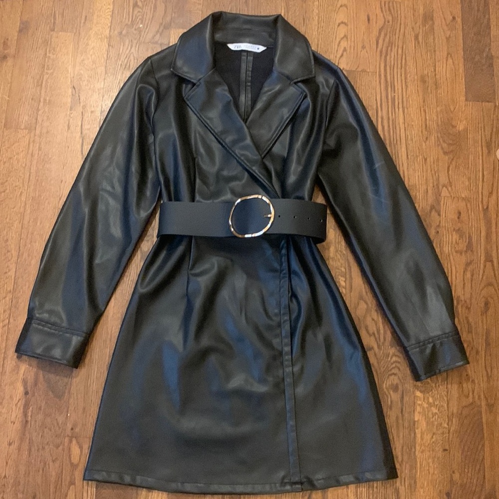 Zara Faux Leather Trench Belted Mini Dress